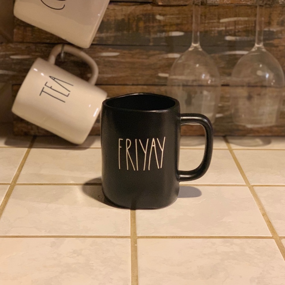 Rae Dunn FRIYAY black mug